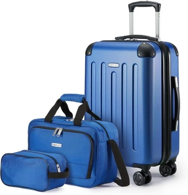 Amazon Basics 3-Piece Luggage Set, Carry-On Luggage (22 15 10), Navy Blue