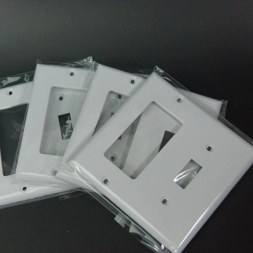 4x White 2-Gang Plastic Rocker/Toggle Wall Plate with 3 Screws, Standard Size