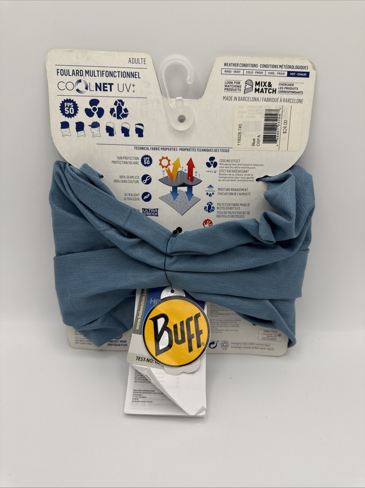 Buff CoolNet UV+ Adult Multifunctional Gaiter UPF 50 Ultra Four Way Stretch Blue