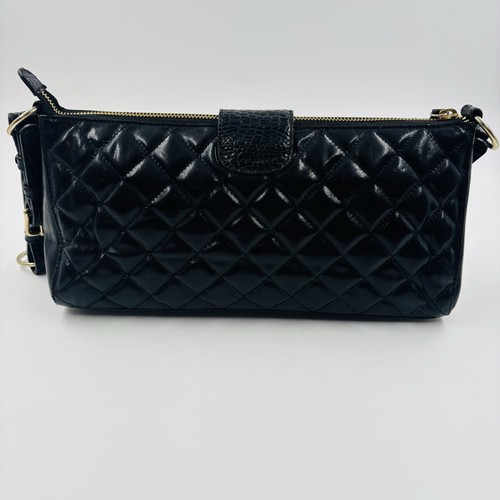 Brahmin Quilted & Black Croc Embossed Leather Shoulder Bag Y2K Chic Quiet Luxury - Picture 5 of 21