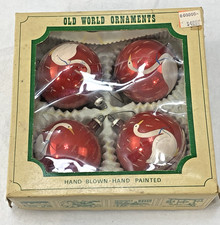 Vtg 4 Old World Hand Blown Glass Ball Ornaments Hand Painted Original Box Set