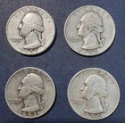 Washington Quarters - Lot of Four (4) 90% Silver Coins 1951 1952D 1953D 1954