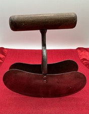 ANTIQUE PRIMITIVE WOOD HANDLED FOOD CHOPPER/SLICER 5.5'' ROCKING BLADE