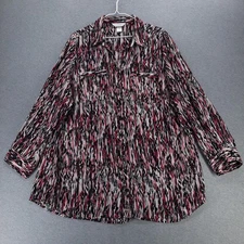 CJ Banks Shirt Womens 1X Red Black Abstract Print Button Front Long Sleeve