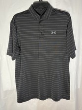 Under Armour The Play Off Polo Men  s Medium Black With Gray Strip LOGO Sports