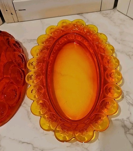 Vintage Smith UV reaktiv Glas Mond & Sterne Amberina bedeckt Butterdose leuchtet - Bild 4 von 10