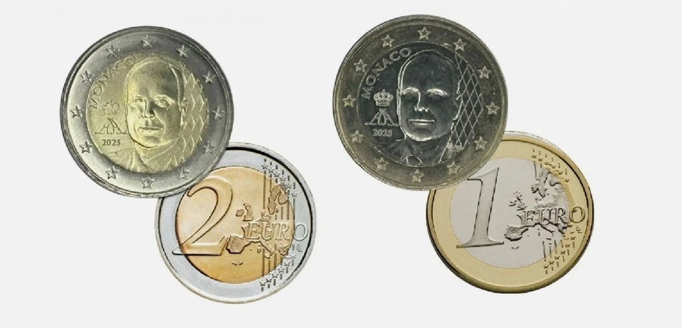 NEW DESIGN Monaco 2 pcs 2025 year 2 Euro + 1 Euro UNC coins Prince Albert II - Image 2 of 3