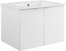 Maybelle 24 inch Modern Wall-Mount Bathroom Vanity with Ceramic Sink  Top, White