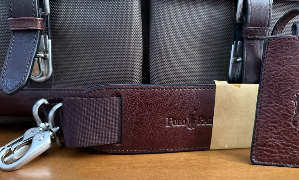 De Colección Polo Ralph Lauren Hombres Maletín Cartera Bolso Oliva Nylon Cuero Marrón Nuevo con Etiquetas Foto 3 de 4