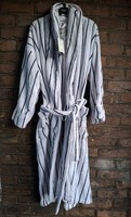 M&S Autograph Ivory Mix Pure Cotton Striped Towelling Dressing Gown Size Large