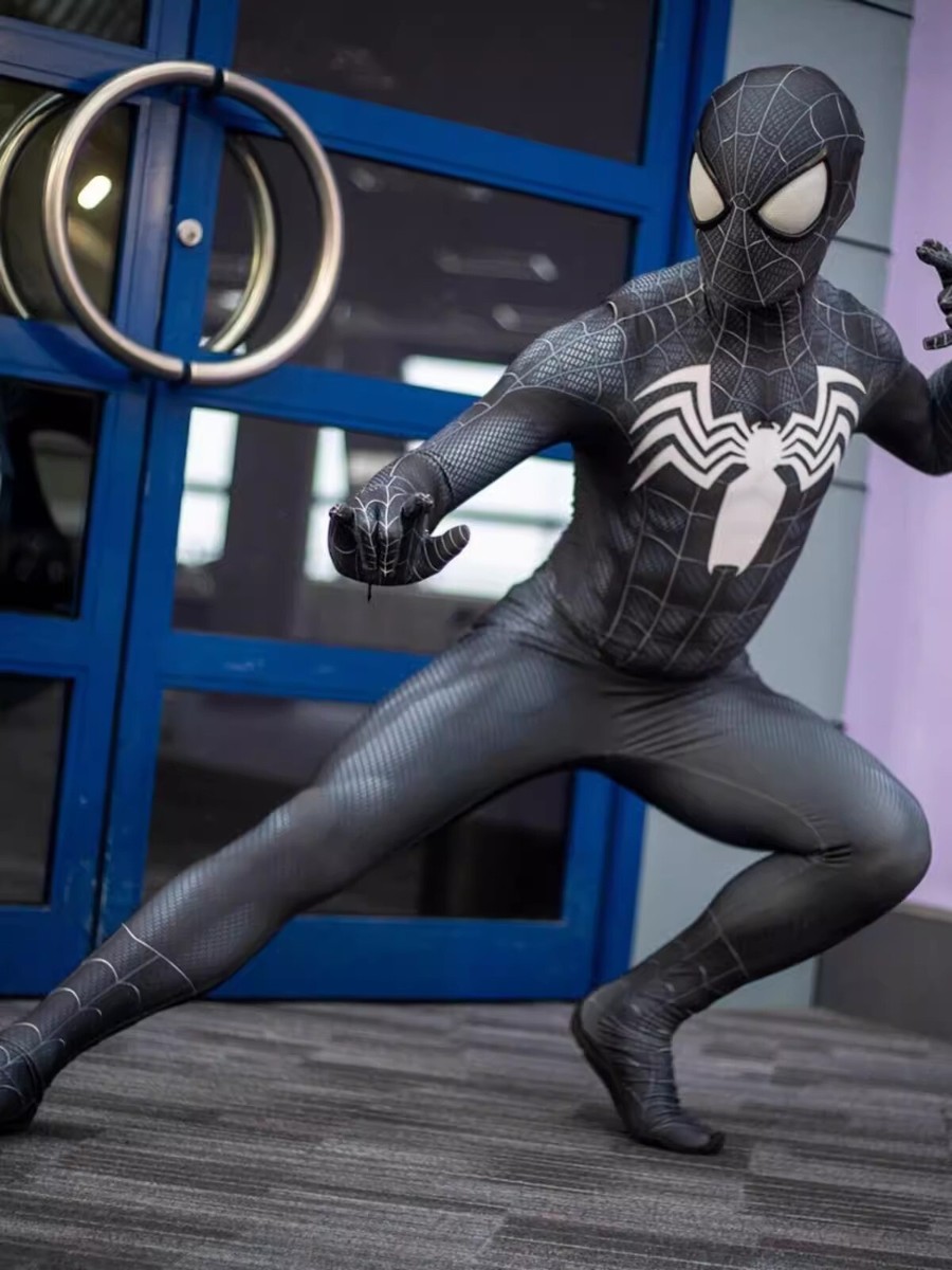 New Black Venom Jumpsuit Spiderman Bodysuit Cosplay Adult
