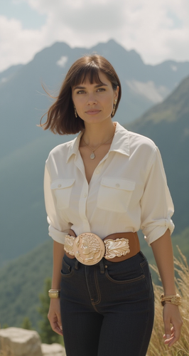 Women Brown Wide Elastic Waistband Belt Gold Metal Greek Coin Buckle Size S M - Picture 16 of 24