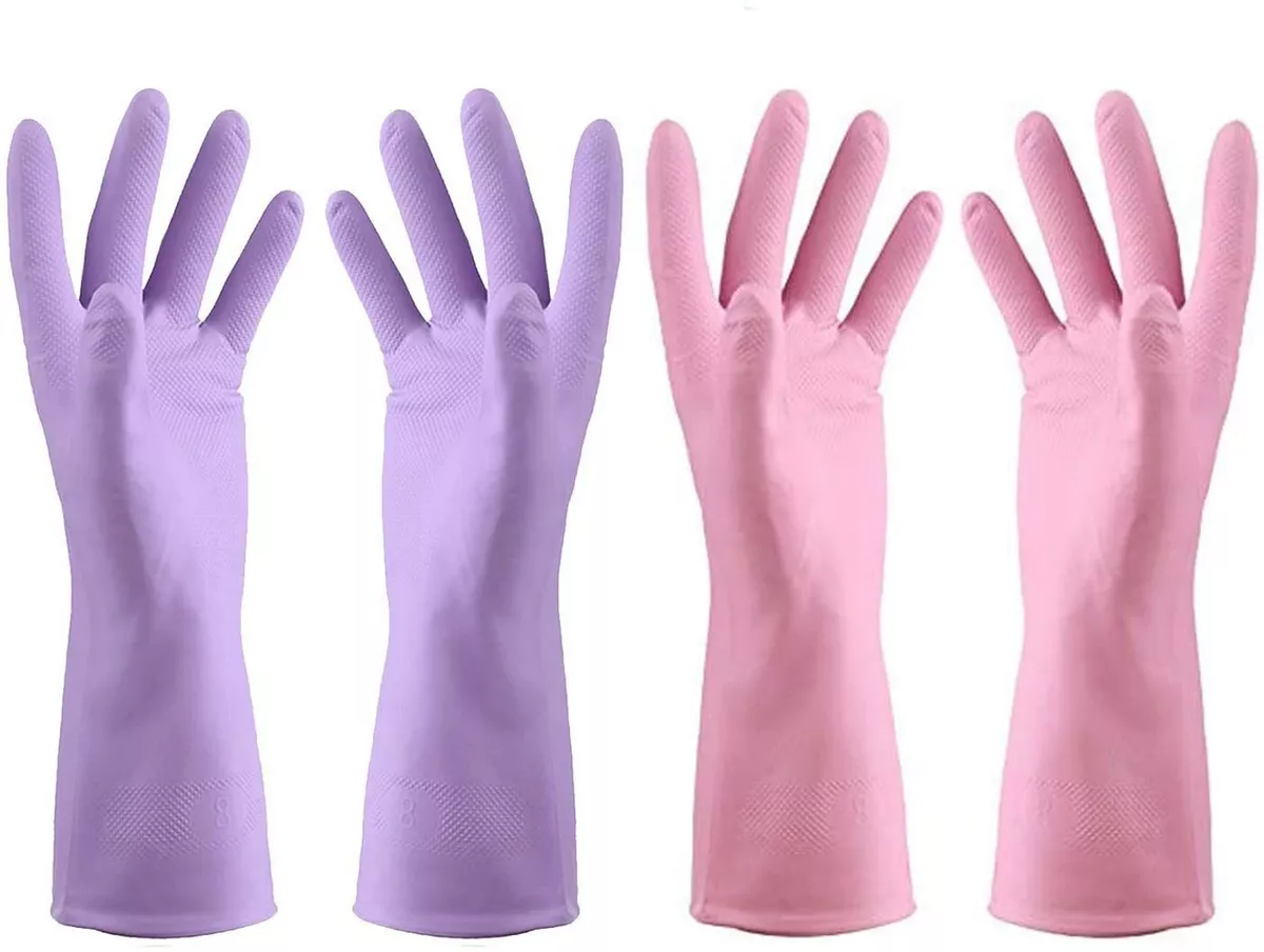 2 Pairs Household Rubber Gloves for Cleaning Dishwashing Gloves Purple Pink  M