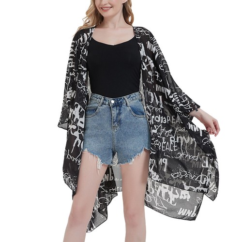 PLUS WOMANS CHIFFON LONG KIMONO WATERFALL CARDIGAN FLORAL TOP HIPPIE LOATY SHAWL - Picture 16 of 38