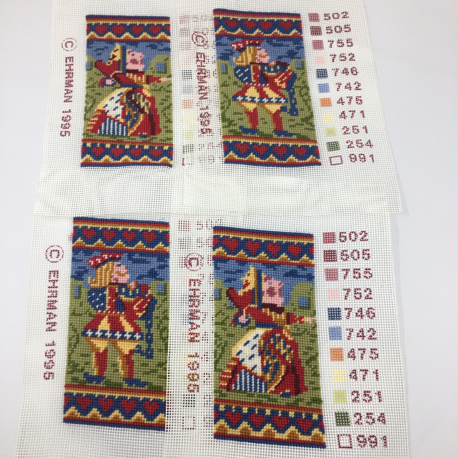 EHRMAN Completed TAPESTRY NEEDLEPOINT Playing Cards Queen Hearts King