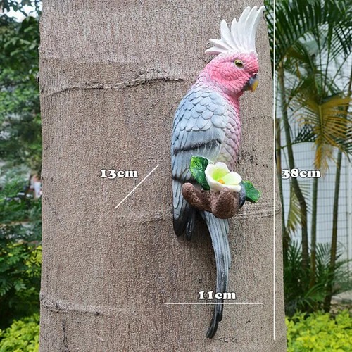 Resin Parrot Statue Wall Mounted Outdoor Garden Tree Decoration Animal Sculpture - Picture 23 of 44
