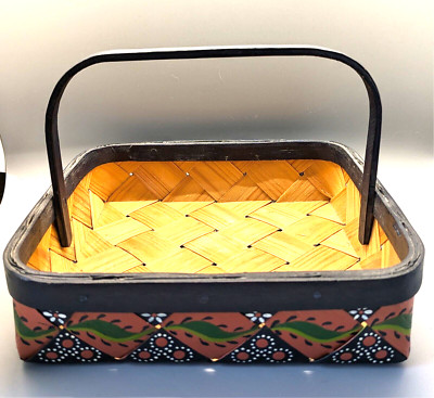 Signierter Vintage handgefertigter Rosemaling schwedischer Korb Boho rustikal Volkskunst Scandi