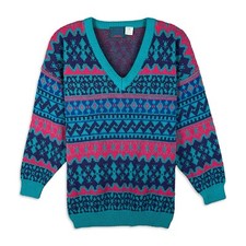 Vintage 80s Vibrant Geometric Oversized MENS Sweater M