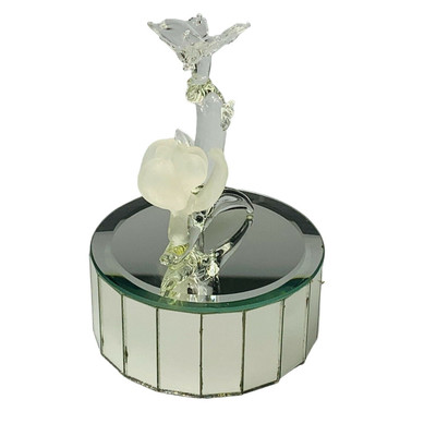 Rotating Mirror and Blown Glass Butterfly with Flower Musical Figurine