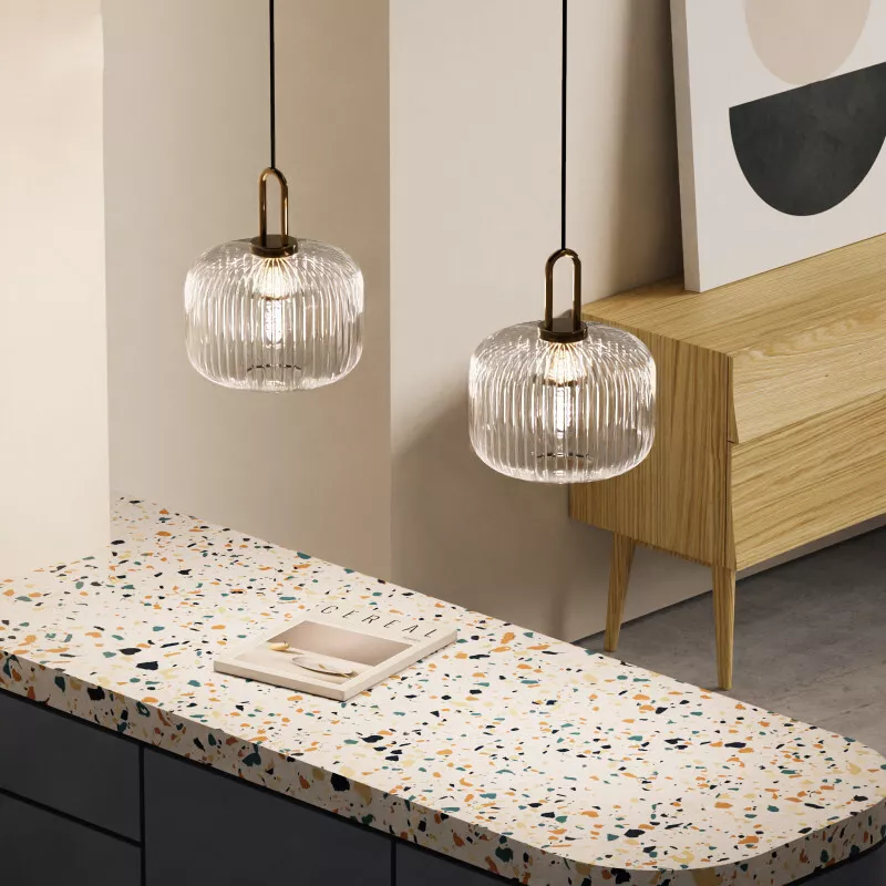 Industrial ribbed sale glass pendant light