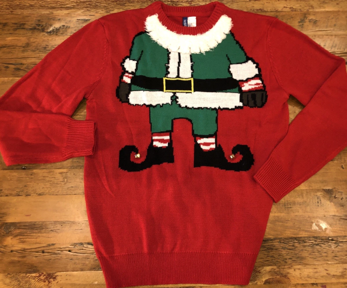 H M Divided Red Elf Body Beard Jingle Bell Holiday Christmas