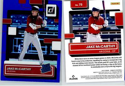 Jake McCarthy 2022 Donruss Blue Holo #73 Diamondbacks RC Rookie