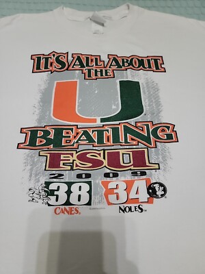 Miami Hurricanes It's All About The U Beating FSU 2009 Tshirt Size