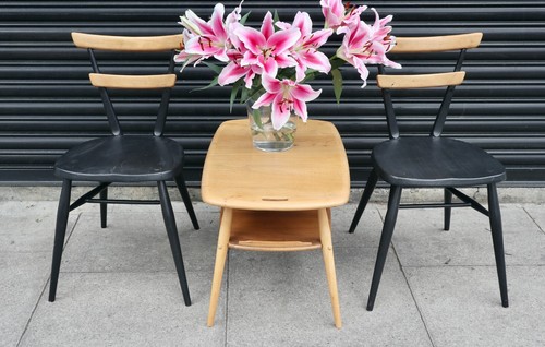 2x adult black painted vintage 1960s Ercol two bar stacking dining chairs - Picture 2 of 15