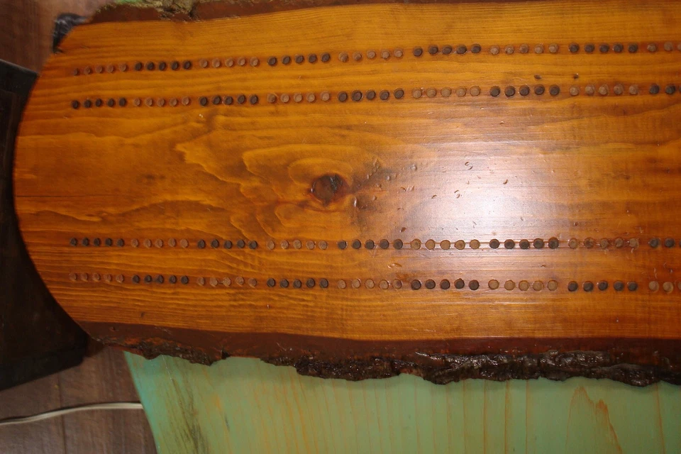 Live Edge Cribbage Board, Two Track, Knotty Pine, 33" Long - Image 4 of 4