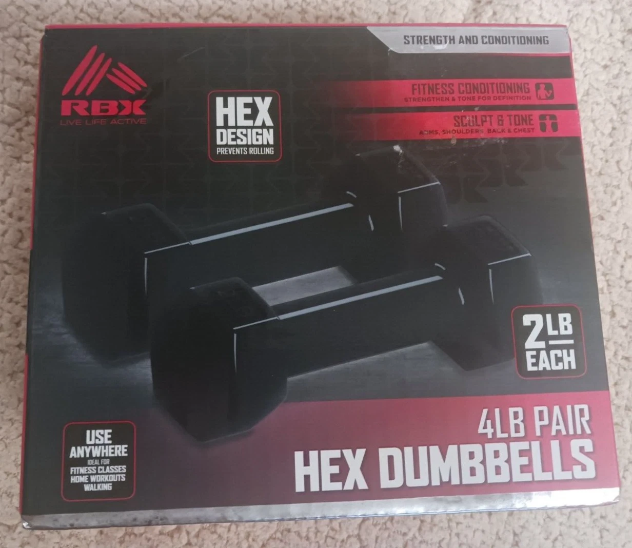 NIB Pair Of RBX 2 Pound Dumbbells Compact Hand Weights Hex Design - Build Muscle