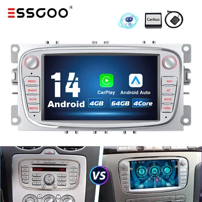 ESSGOO 4+64G Carplay Android 14 Stereo GPS RDS Wifi For Ford Focus 2 Mondeo Mk4 C S MAX