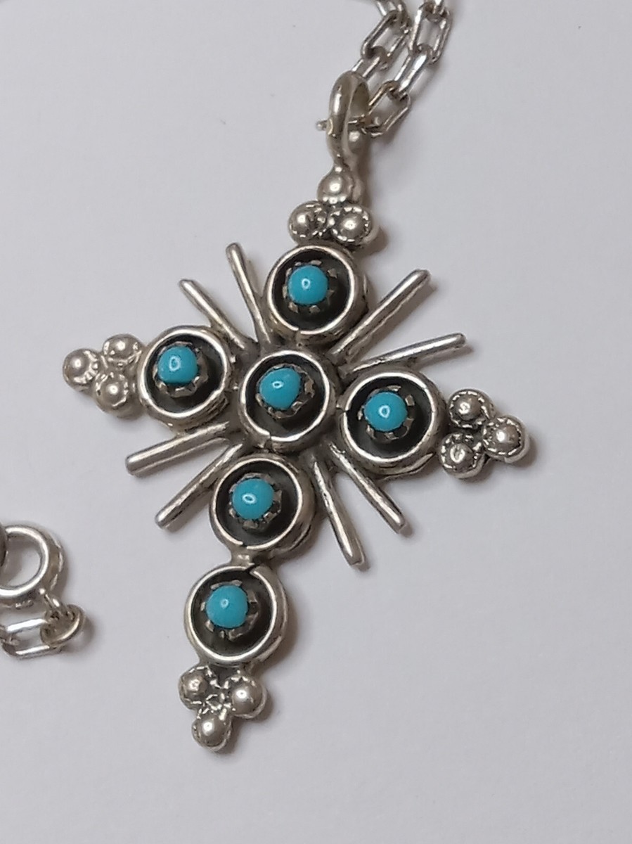 CALVIN SPENCER 925, W/TURQUOISE SET CROSS OVAL LINK NECKLACE 19 