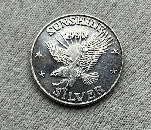 *1990 Sunshine Mining One Troy Ounce .999 Fine Silver Round Coin Uncirculated*