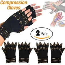2 Pairs Copper Compression Arthritis Gloves Carpal Tunnel Joint Hand Pain Relief