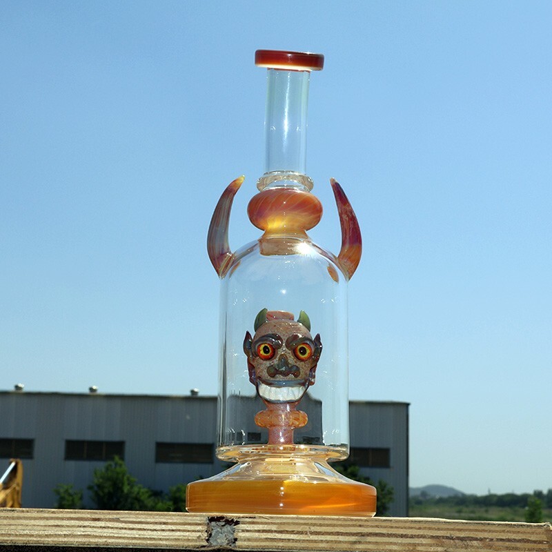 10"Daemon Glass Water Pipe Blue Percolator Bong Smoking Hookah Bubbler W/Bowl