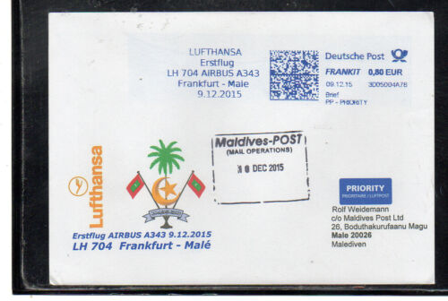 LUFTHANSA FFC ERSTFLUG FRANKFURT - MALE MALDIVES RARE FRANKIT METER 2015 - 第 1/1 張圖片