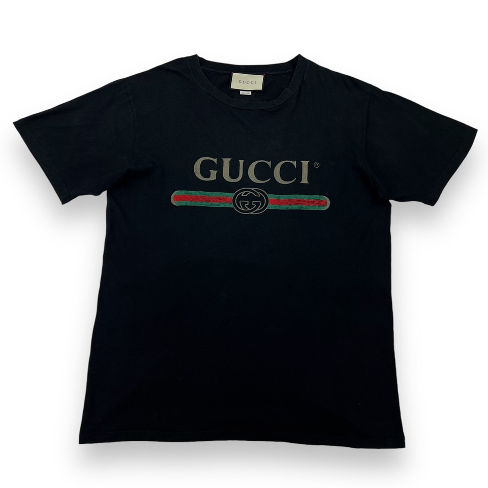 Gucci Printed Logo Black Distressed T Shirt eBay
