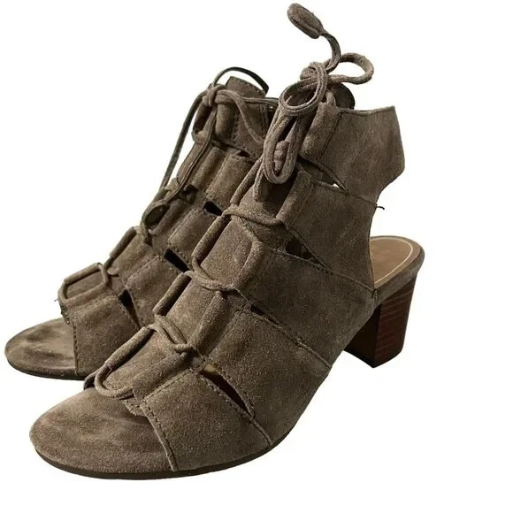 Vionic Suede Lace up Sandals Bristol Dark Taupe Sz 8 US eBay