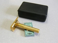 Vintage Gillette HEAVY GOLD TECH DE Safety Razor Set in Case 1940's