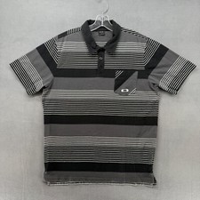 Oakley Polo Shirt Mens Large Grey Stripe Performance Short Sleeve Golf