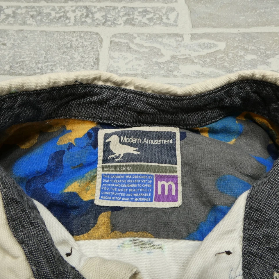 Camisa de Diversión Moderna Para Hombre Talla M Estampado de Peces Tema Náutico Lona Abotonada Foto 2 de 4