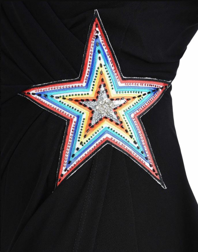 Just Cavalli Black Jersey Knit Viscose Maxi Dress Star Embroidery