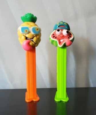 Set of 2 Pineapple & Watermelon 2001 Sourz Candy Pez Dispensers