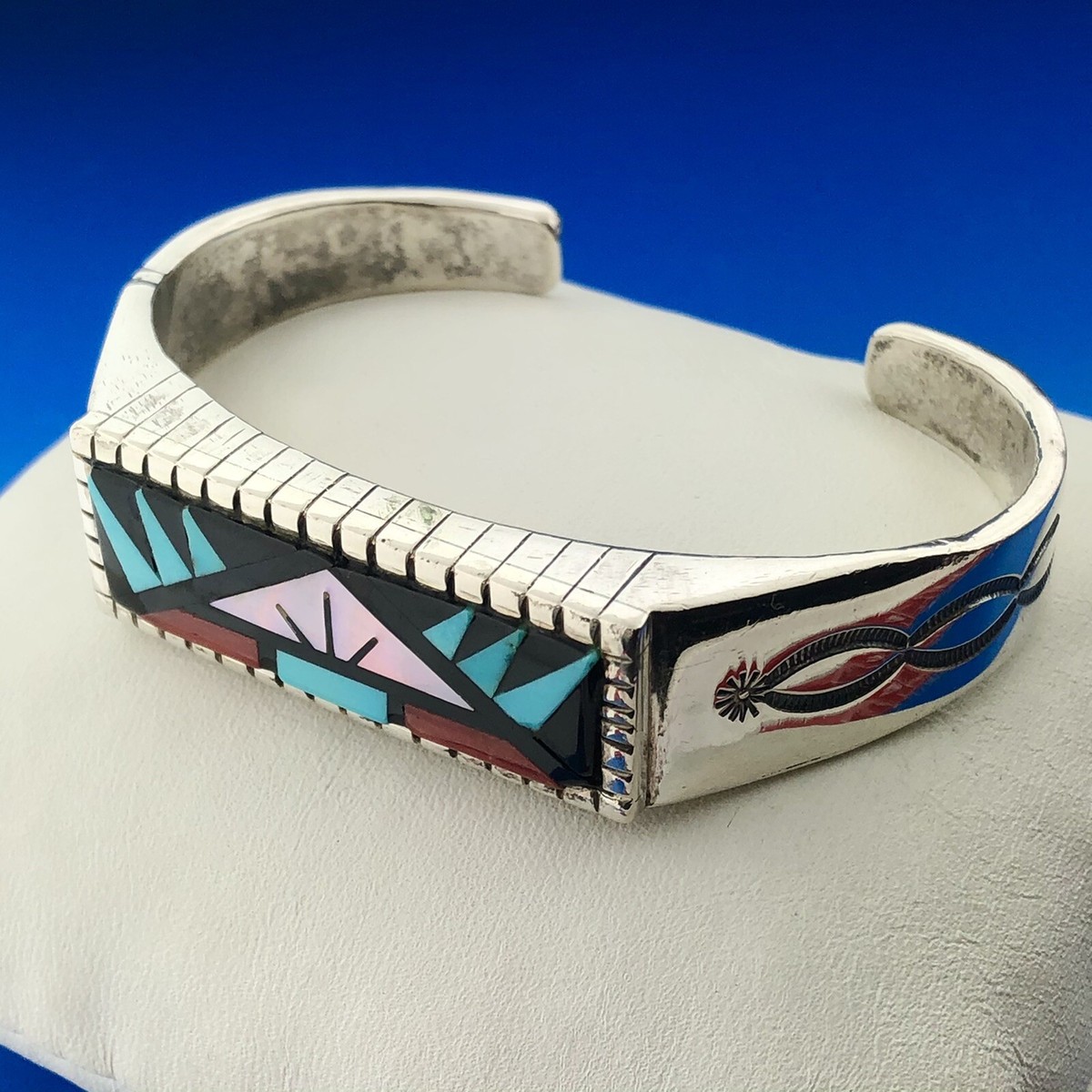 Rare Kee Montoya Navajo Sterling Silver Multi Gem Inlay  Kee Montoya: Navaho vintage  Sterling Cuff main image 0