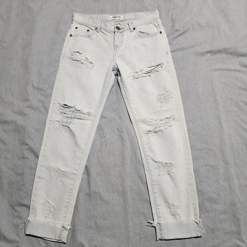 One Teaspoon Awesome Baggies Women's 26 Jeans Blue Denim Light Wash Distressed - Picture 3 of 8