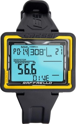 Cressi Raffaello Tauchcomputer - Air/Nitrox, 3 Gase, Kompass, schwarz/gelb