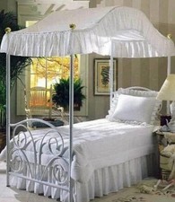 Bed Canopy Full Size Heart Embroidered Arched Cotton Blend Girls Princess White