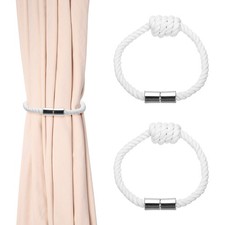 2Pcs Magnetic Curtain Tiebacks, Elegant Weave Curtain Tie Backs, Cotton White