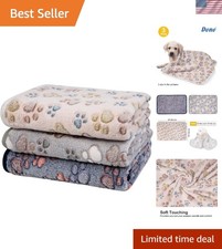3 Pack of Ultra-Soft Paw Print Dog Blankets - Lightweight Travel Mats