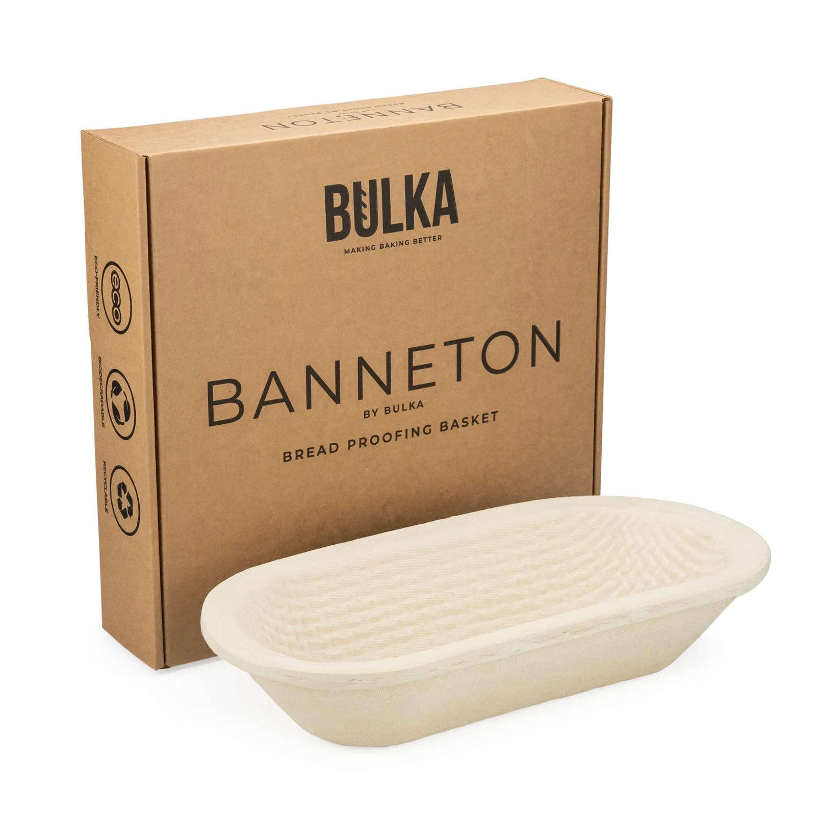 Large Oval 1kg Waffle Banneton Bread Proofing Basket Pressed Wood Pulp, Sourd...